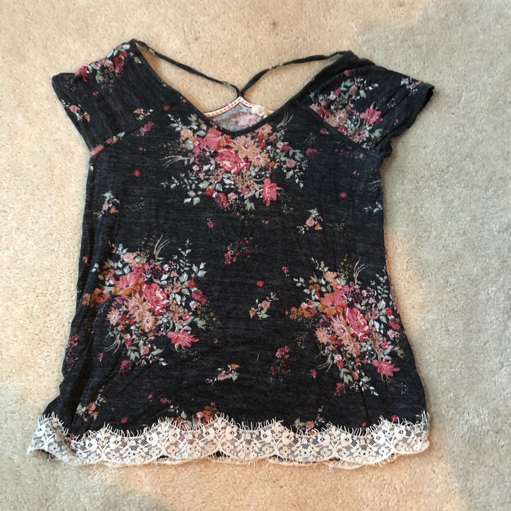 Floral Shirt with Lace Accent
